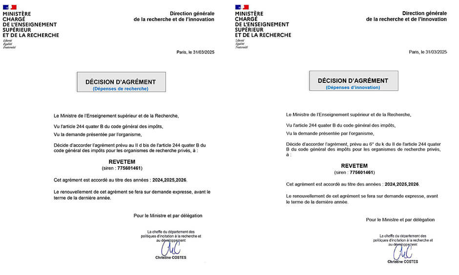 Lettres d'agréments CIR CII