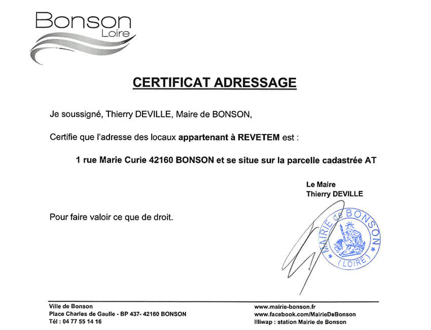 Changement Adresse REVETEM